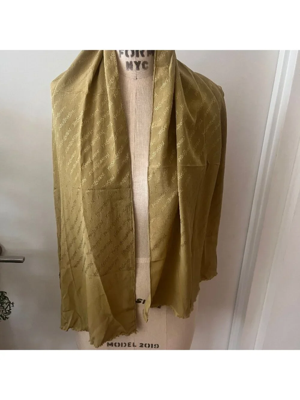 VTG YVES SAINT LAURENT Olive Silk Scarf Made in Japan